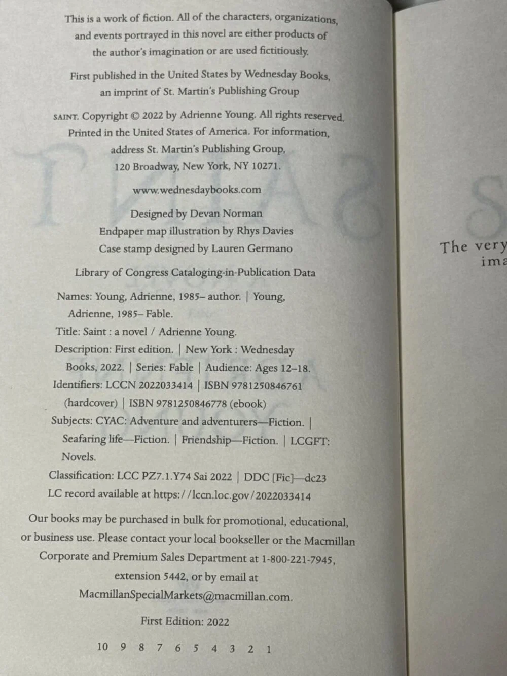 Saint Adrienne Young Hardcover Fantasy Novel 2022